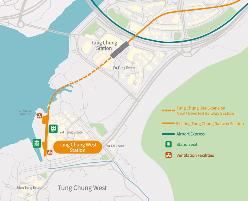 Tung Chung Line westward extenstion map