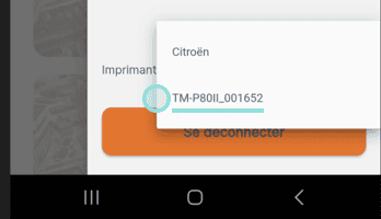 Impression de l'écran montrant l'appairage de l'imprimante TM-P80II avec un appareil mobile.