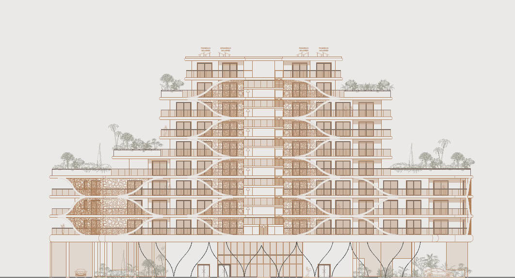 Vues architecturales d’un bâtiment résidentiel et datacenter au Larvotto supérieur, en cours d’auscu.