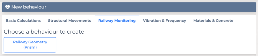 Fenêtre de nouveau comportement à créer "Railway Geometry"