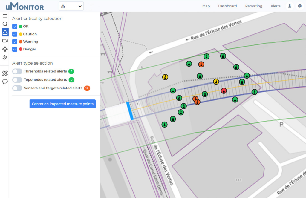 Vision du statut en temps réel des capteurs sur la plateforme