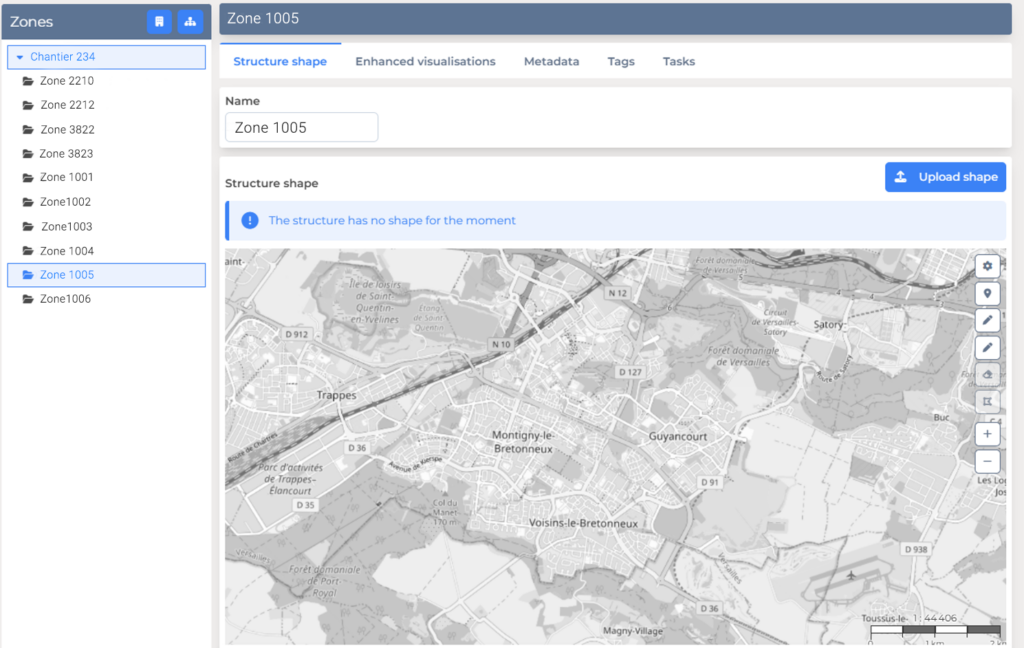 Uby logiciel d'administration avec carte géographique pour la gestion des zones.