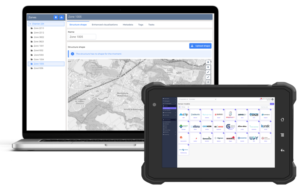 Panneau de contrôle de sécurité et gestion des données sur ordinateur portable et tablette.