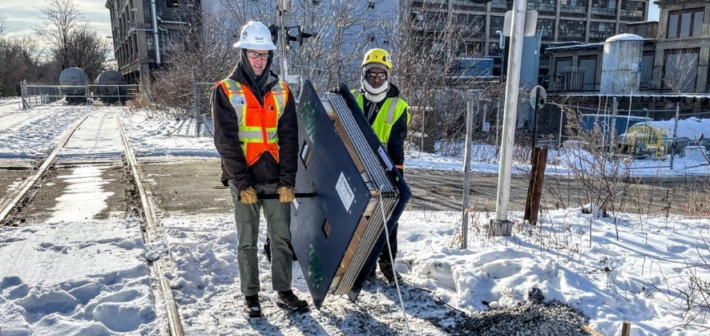 team UBY installing ShapeArray near a railroad for geotechnical monitoring