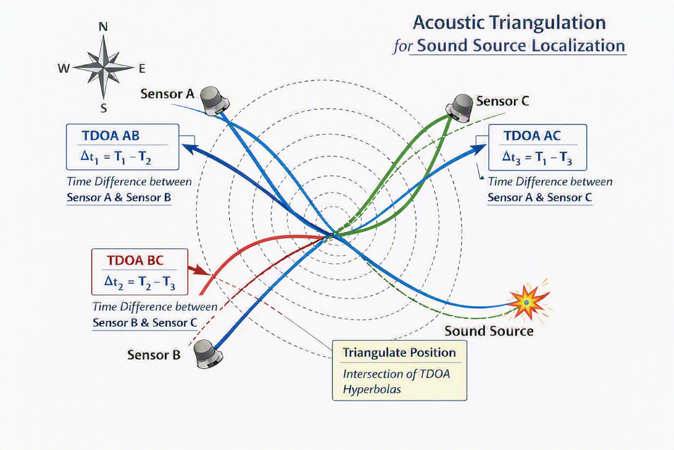 Illustration of acoustic triangulation