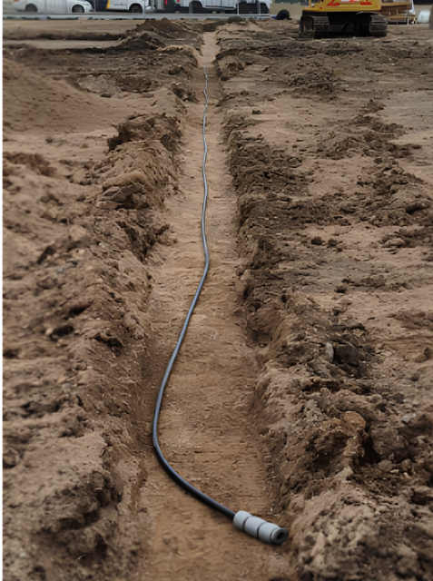 Automatic Settlement Profiler (ASP) being installed in a trench